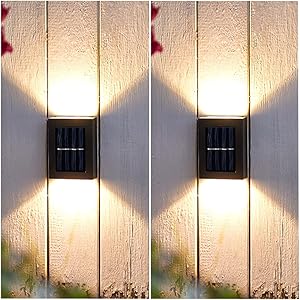 Solar Light Outdoor,Fence Solar Light ,Patio Decor Light 2 Packs, Outdoor Decorative Lighting,Up Down Wall Light Solar Light for Garden Outdoor Wall Backyard Patio Waterproof (Warm White)
