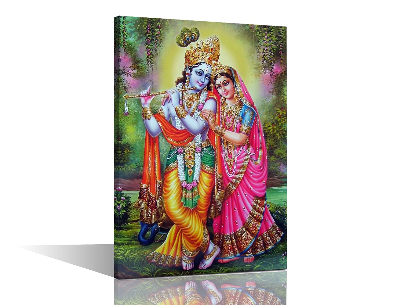 Hindu Wall Decor Lord Krishna Poster Prints on Canvas Krishna Indian Wall Art 1 Panel Deity Hinduism Bedroom Decor Modern Home Decor for Living Room Framed Ready to Hang (16''Wx 24''H)