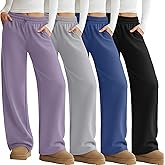Sweetyweee 4 Pack Womens Wide Leg Sweatpants Elastic Waist Lounge Baggy Pants Straight Leg Soft Casual Joggers with Pockets