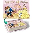 CAKECERY Beauty and the Beast Pink Edible Cake Image Topper Birthday Cake Banner 1/4 Sheet