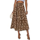 Magritta Women's Print Midi Skirt with Pocket Elastic High Waist 2026 Trendy A-Line Bohe Leopardr Swing Skirts for Women