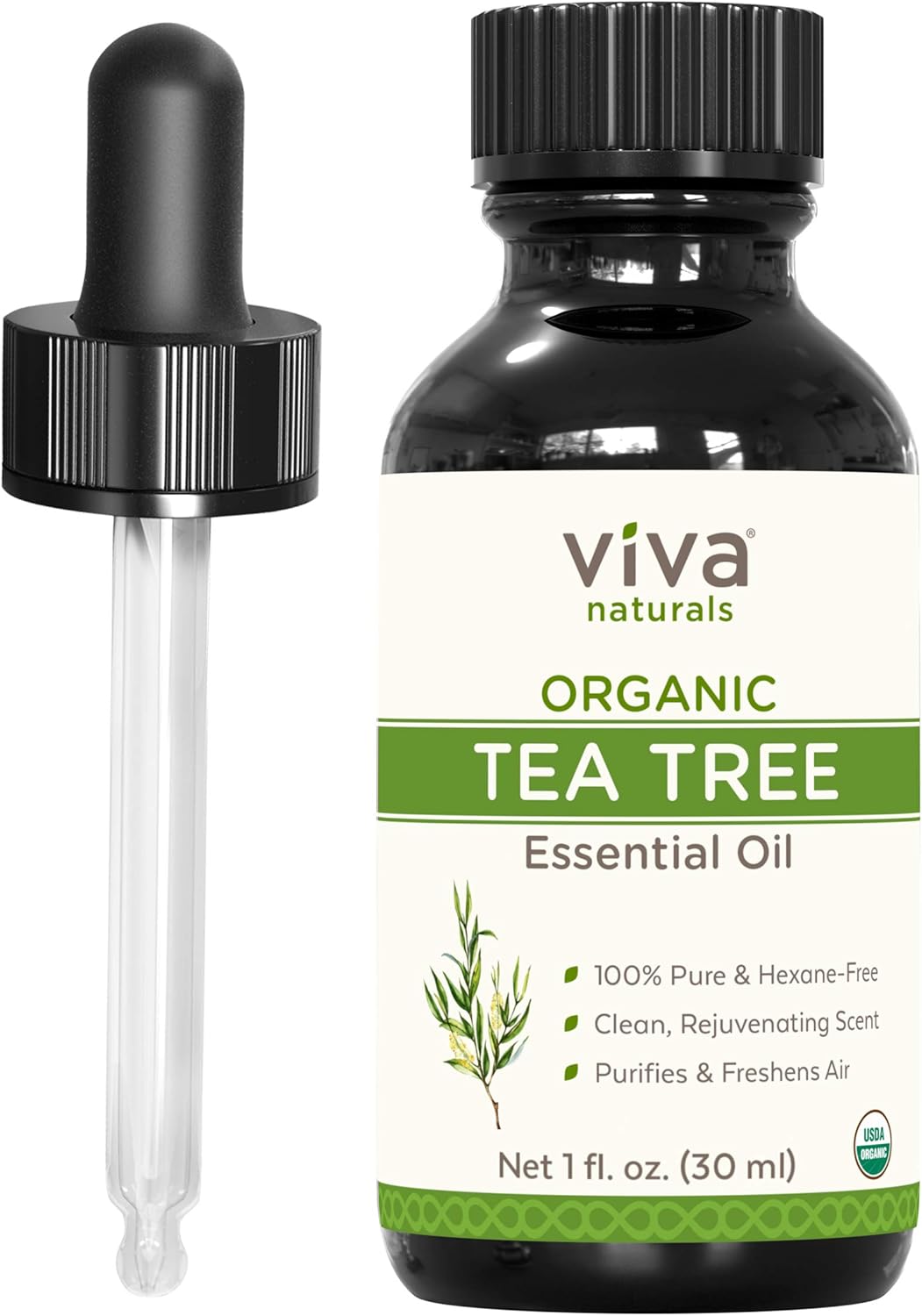 Viva Naturals Organic Tea Tree Essential Oil, Great for DIYs, Soap Scents, Body Oils, Diffusers, etc (1 oz)