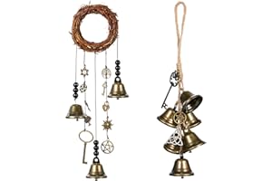 Jetec 2 Pieces Witch Protection Door Hangers Wind Chimes Wreath Handmade Hanging Bells Wiccan Magic for Home Doorknob Witchcraft Decorations (Novel Style)