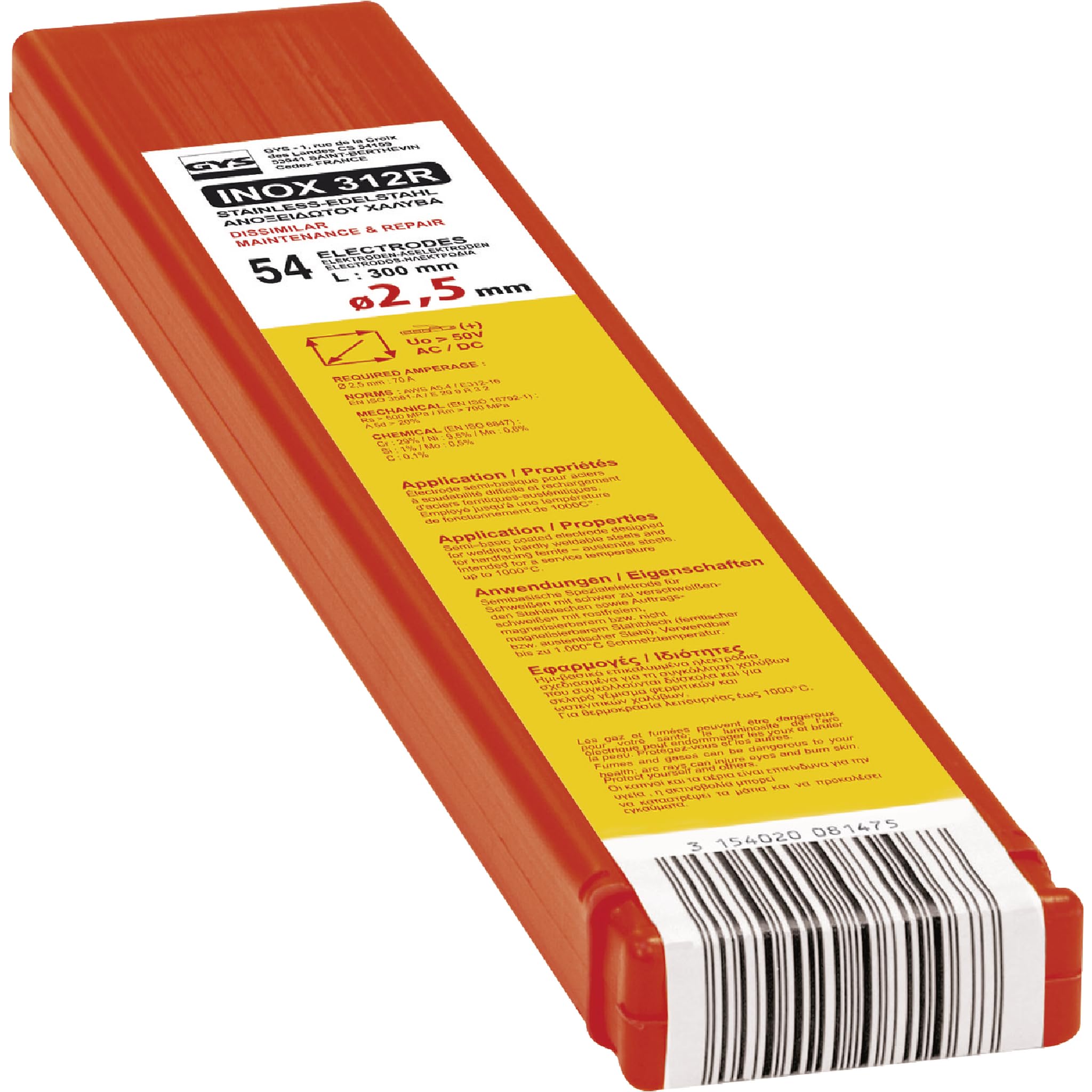 GYS 081475 Stainless Steel 312R Welding Electrode, Ø2.5, 54 Pack
