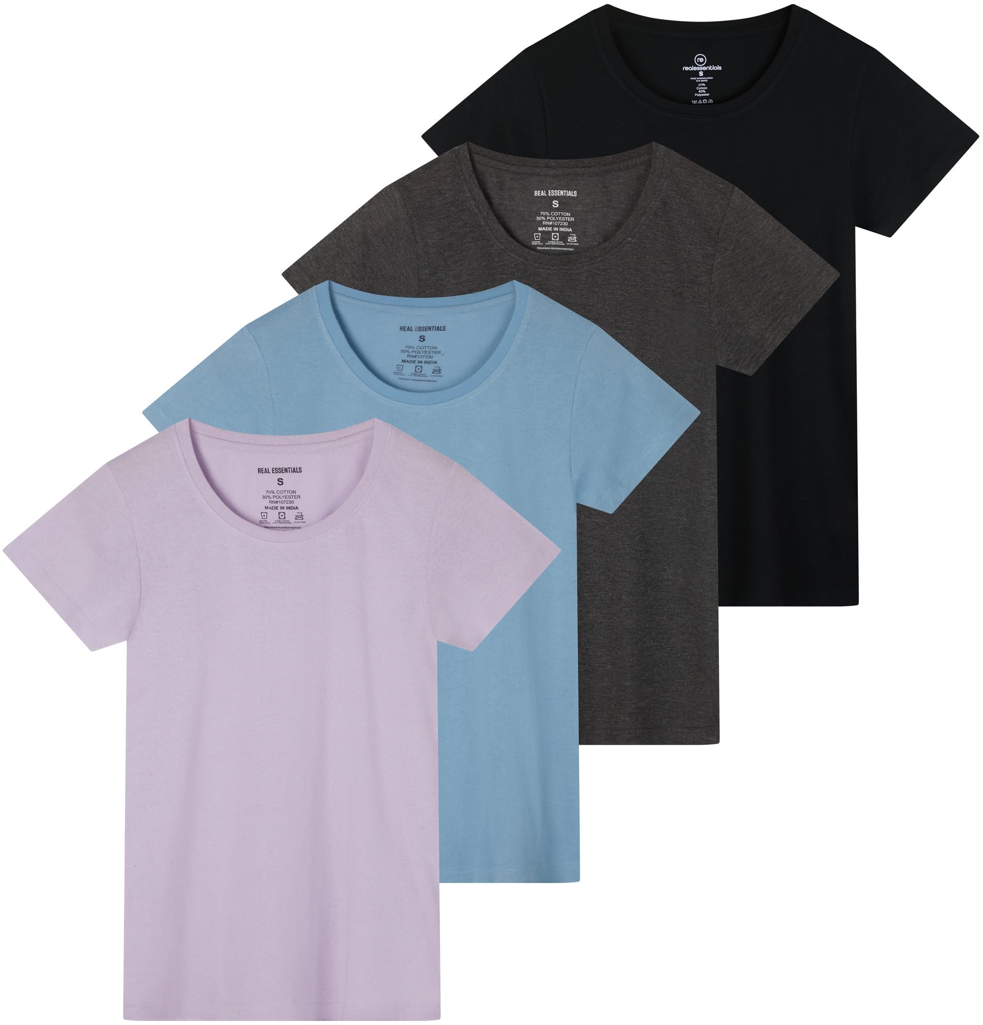 Photo 1 of 4 Pack: Womens Cotton Crew Neck Scoop Short Sleeve T-Shirt Women Shirt Tshirt Tshirts Shirts Athletic Tee Tops Casual Blouse Tees Lounge Ladies Basic Workout Classic Relaxed Loose Fit - Set 8,S