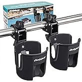 QualyQualy Boat Rail Cup Holder 2 Pack, No-Drill Clamp-On Marine Cup Holders 360&deg; Adjustable for Pontoon Boat, Bimini Top, Grab Bar, PWC, Jet Ski, Fits Round &amp; Square Rails 15-40mm, Boat Gifts for Men