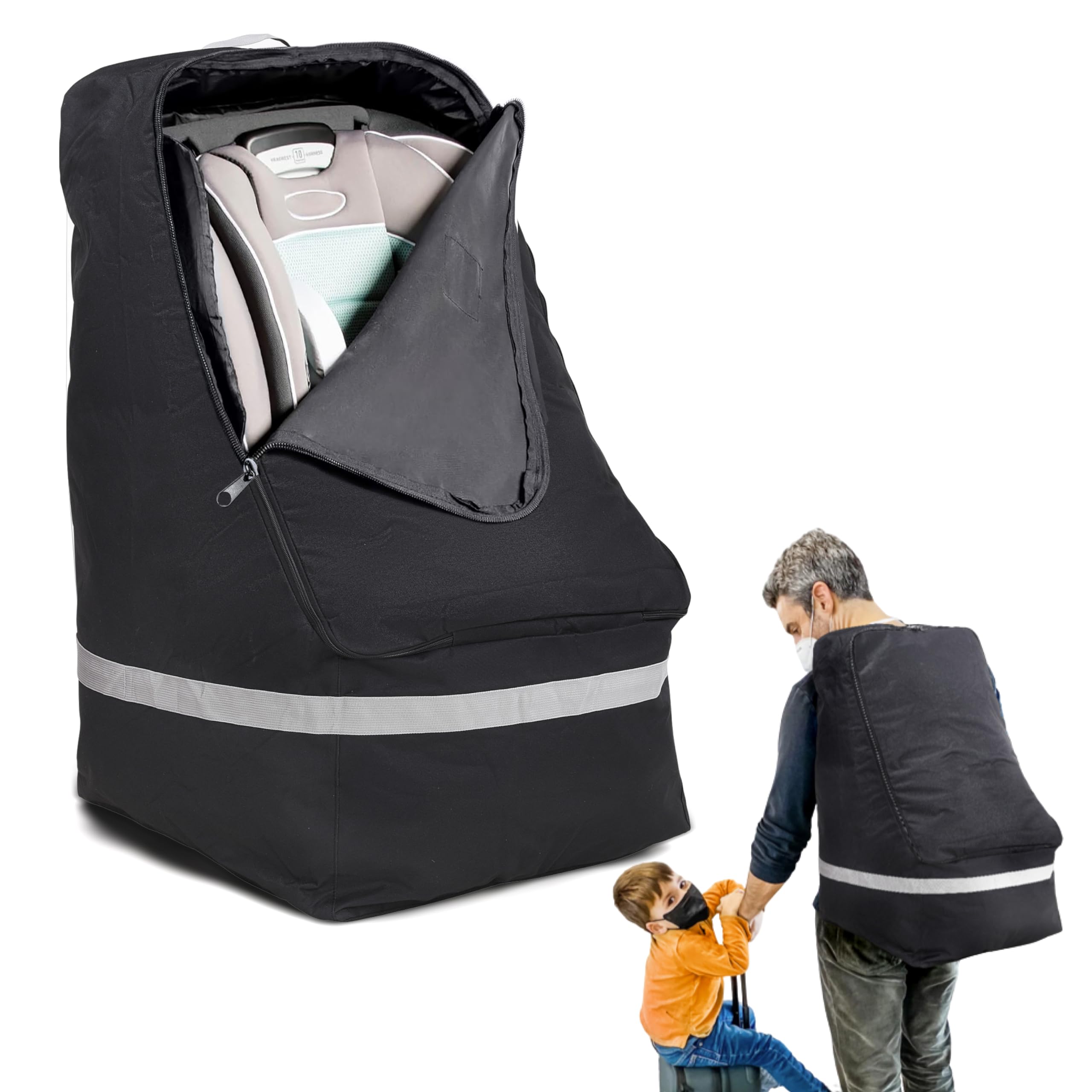 Photo 1 of Hynec Tech Car Seat Bags for Travel - Car Seat Travel Bag - Airport Gate Check + Padded Backpacks - Robust Carseat Carrier Bag in Black - Car seat travel cart makes airport navigation easy
