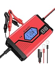 SUAOKI Caricabatteria Mantenitore 6V/12V - 4A Multi Protezioni Caricatore Intelligente Automatico con Schermo LCD, Borsa da Trasporto Inclusa