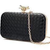 DETARA Woven Clutch Purse for Women PU Leather Evening Bag with Detachable Chain for Wedding Party Prom