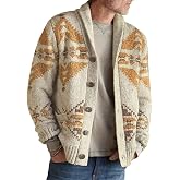 COWOKA Men's Fashion Thick Tribal Ethnic Print Sweater Button Down Long Sleeve Oversized Jacquard Knitted Cardigan