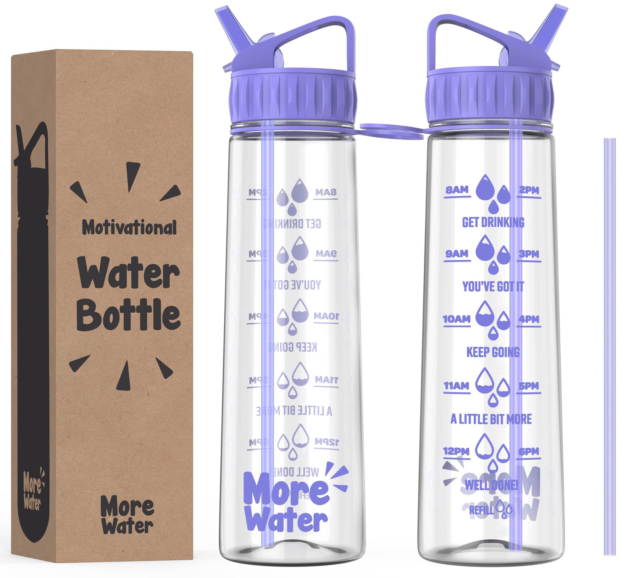 More Water Bottle With Straw, Motivational Time Markings 900ml - Drinking Tracker Bottles - Times to Drink - BPA Free Sports Bottles