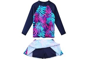 BAOHULU Girl's Two-Piece Long Sleeve Swimsuits UPF50+ Rash Guard Kids Bathing Suit
