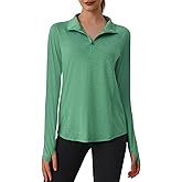 beroy Women's 1/4 Zip Shirts Pullover Long Sleeve Thumb Holes Workout Athletic Hiking Running Cycling Shirt with Pocket