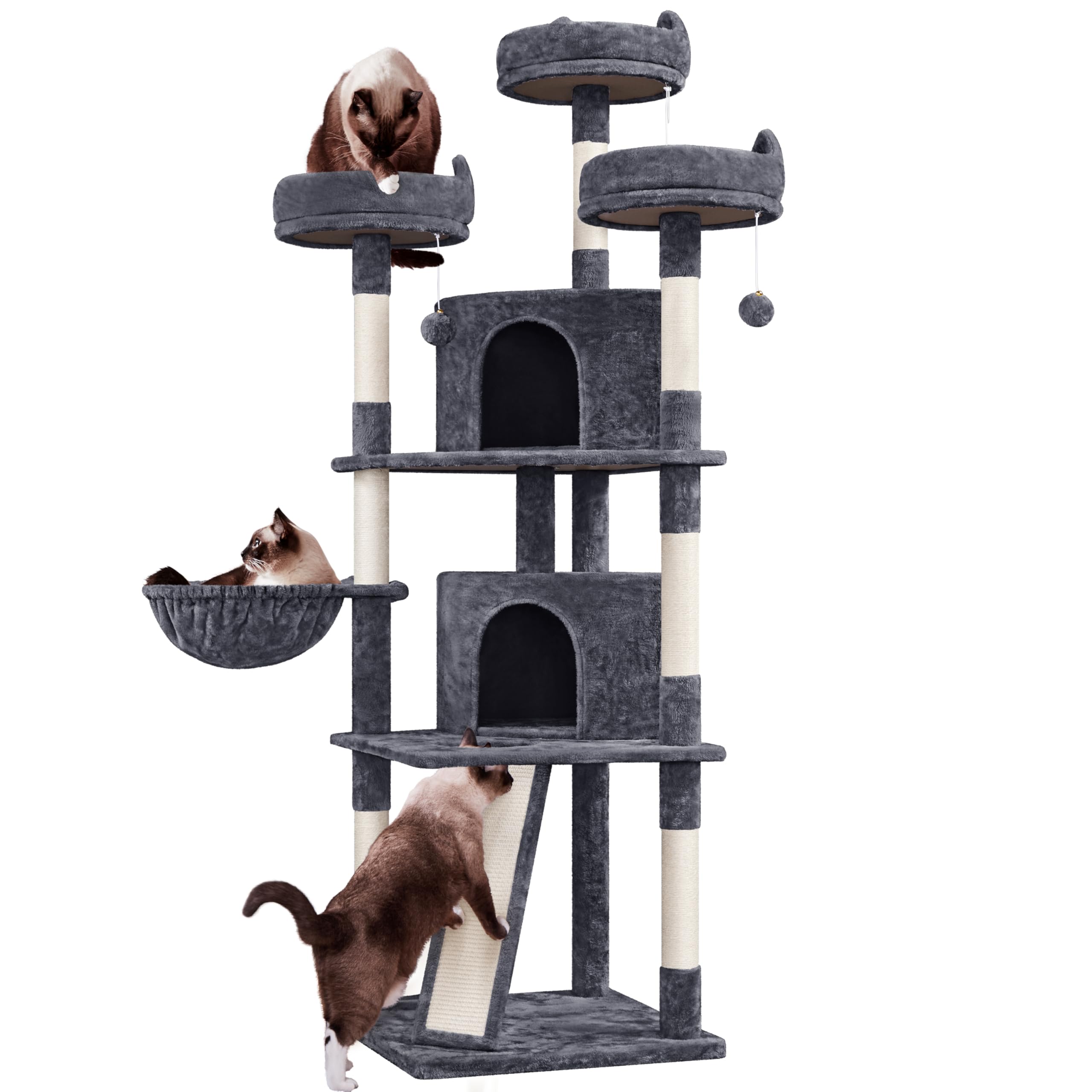 Yaheetech 76in Cat Tree Multi-Level Cat Tower with Large Cat Condo＆Cozy Perches Stable Pet Play House w/Sisal-Covered Scratching Posts＆Board for Indoor Cats, Dark Gray Image
