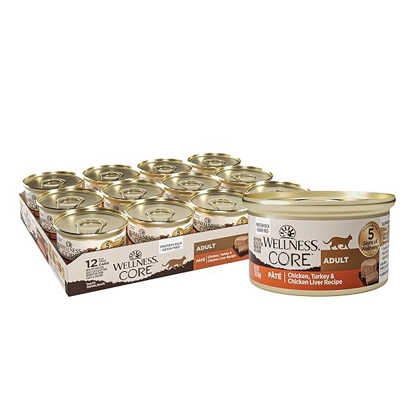 WELLNESS CORE PATE ADULT WET CAT FOOD, NATURAL, PROTEIN-RICH, GRAIN FREE, 3 OUNCE, 12 PACK (CHICKEN, TURKEY & CHICKEN LIVER)