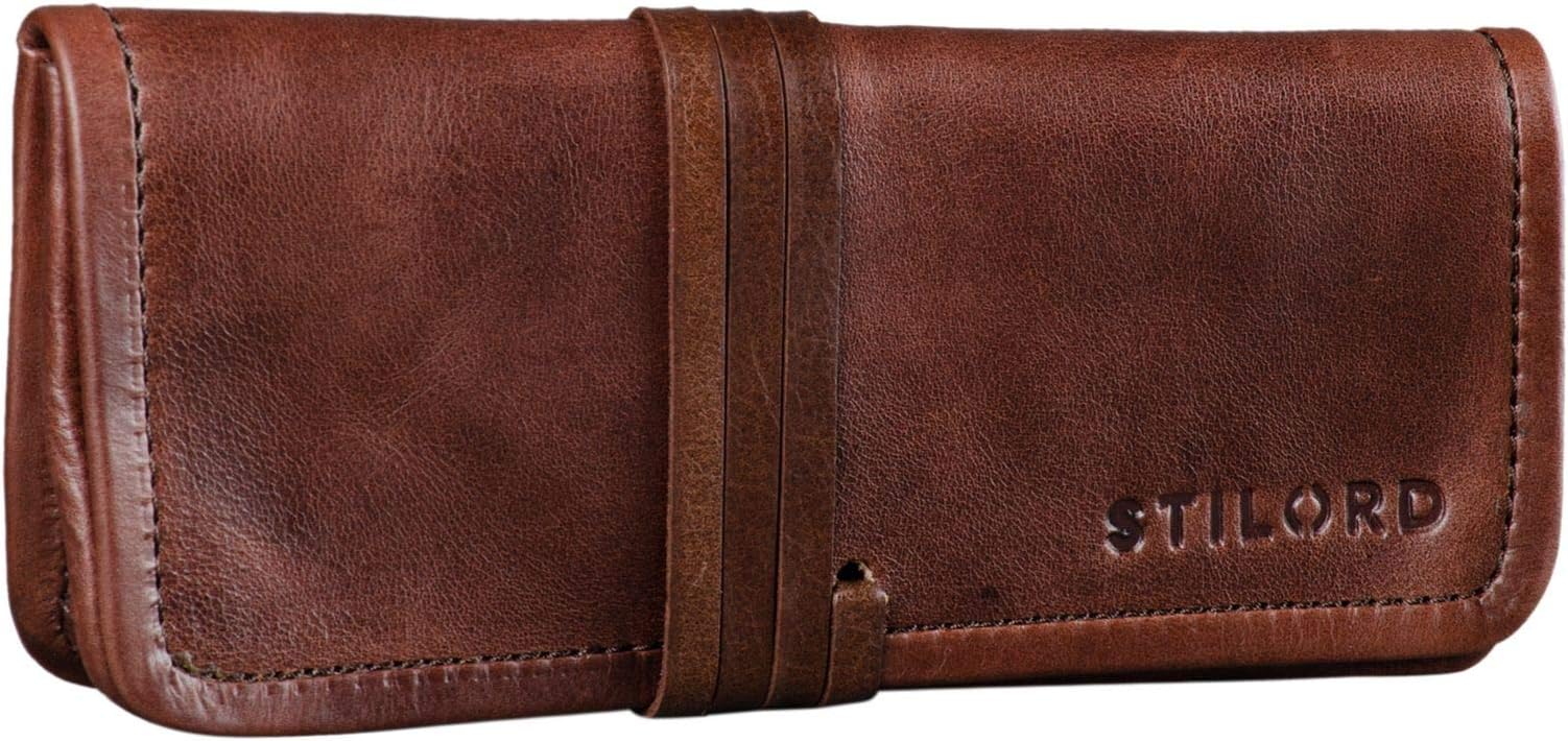 Lenny' Pencil case Leather Vintage Small Ideal as a Little Wallet Purse Stylish Pen case and Cosmetic case in Genuine Buffalo Leather, Colour:Chocolate - Brown
