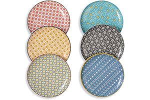 Dessert Plates Set Ceramic Plate - Porcelain Appetizer Salad Plates 8 inch - Flat Colorful Plate with Pattern for Breakfast |