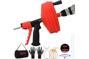 XFIRE-GEAR 【New】50 FT Double Mode Drain Snake Tools, 11-in-1 Drain Auger for Sink and Drain Unblocking, Plumbing Snake for Kitchen, Bathrom and Shower Sink, Snake for Real DYIs (Red)