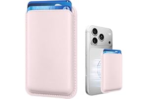 Amzone Magnetic Mag-safe Wallet Cell Phone Card Holder for Phone Case with Mag-Safe, Stronger Magnetic RFID Leather Phone Wallet Stick on Series of iPhone 15/14/13/12 and Pro/Promax, Light Pink