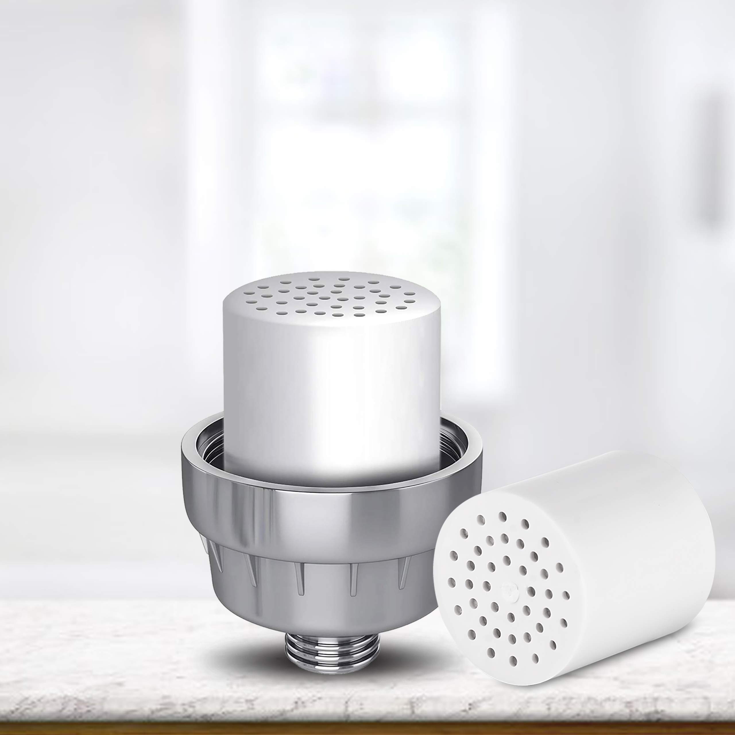 Eco Shower Filter with 2 Cartridges + Shower Curtain, for Adult Baby