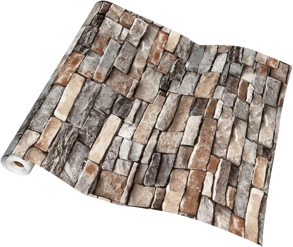 Stone Peel and Stick 3D Wallpaper 24 X 196 inch. Brick Contact Paper and Brick Wallpaper Removable Décor Wallpaper