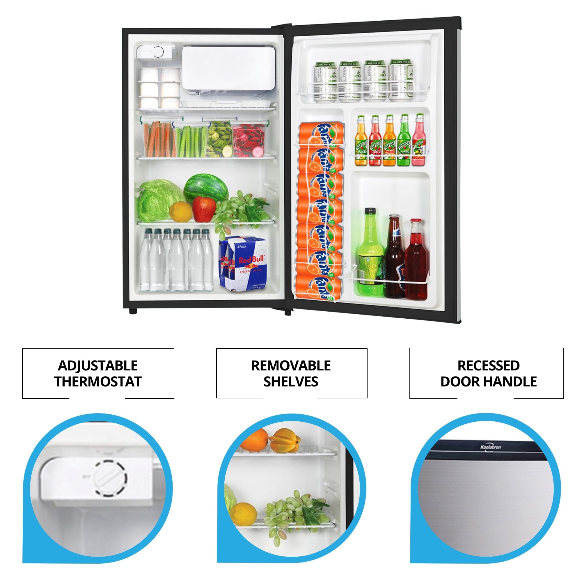 Koolatron Refrigerator - Fridge With Freezer For Kitchen, Bedroom, office, Dorms, Cool Storage For Wine, Beverages, Compact Free Standing, Neveras Pequeñpara, 4.6 Cubic Feet Capacity, White