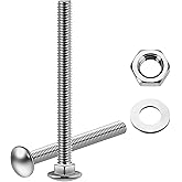 Mywish (5 Sets) 3/8-16 x 4 Carriage Bolts Screws Round Head Square Neck and Hex Nuts & Flat Washers, Full Threaded 304 Stainl