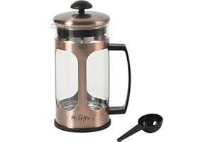 Mr. Coffee Daily Brew French Press Coffee Maker, 30-Ounce Glass Carafe with High Heat Resistant Durable Borasilicate Glass & Copper Metal Frame and Plunger, Includes Coffee Scoop