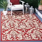 SAFAVIEH Washable Rug Outdoor Courtyard Collection - 5'3" x 7'7", Red & Natural, Non-Shedding & Easy Cleaning, Ideal for Pati