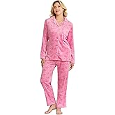 HEARTNICE Women's Fleece Pajama Set, Ultra Soft Long Sleeve Button-Down PJs 2-Piece Cozy Sleepwear