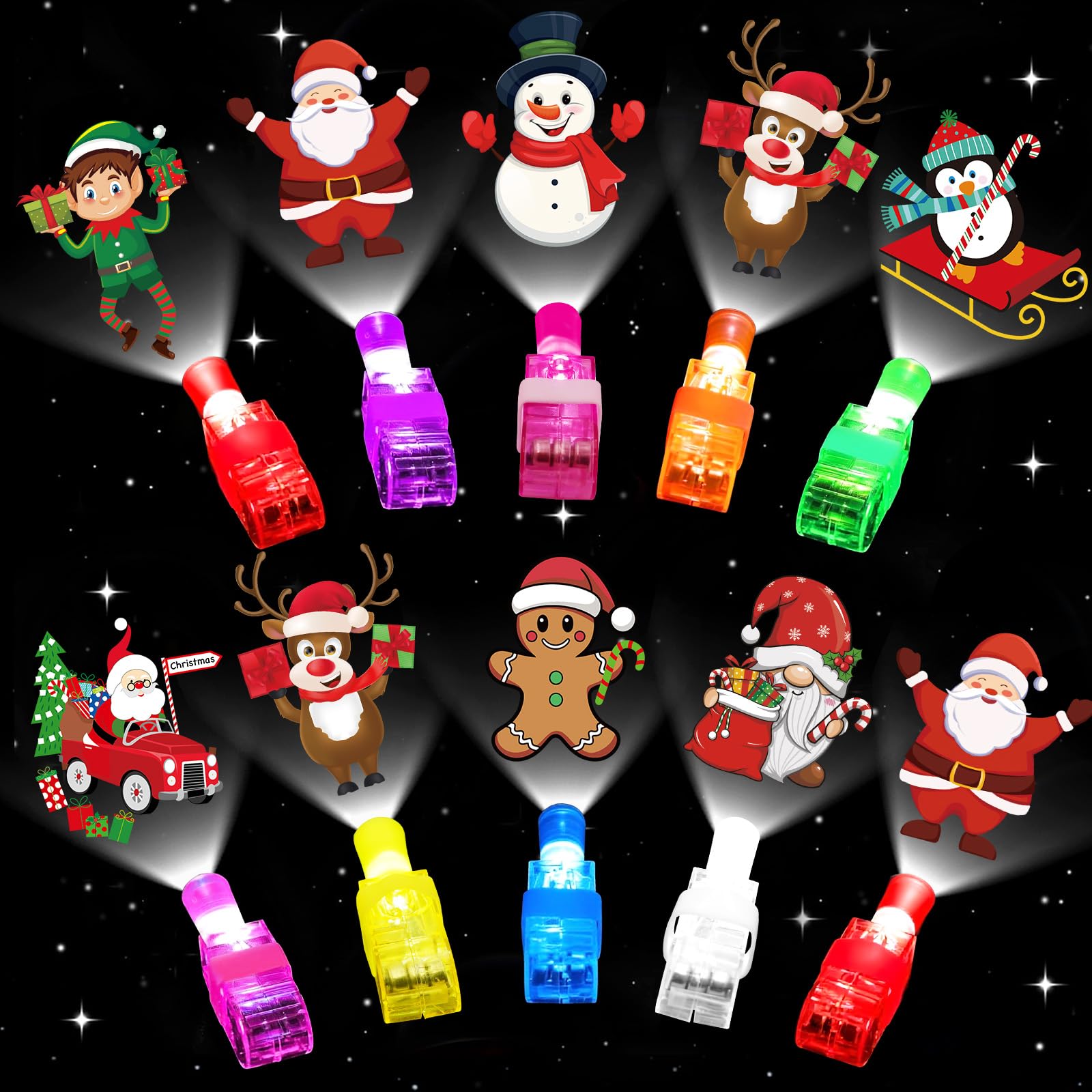 Sufuplay 40PCS Christmas Party Favors for Kids,Christmas LED Light Up Finger Lights Glow in the Dark Party Favors for Kids, Classroom Prizes Trick or Treats Gifts