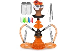 tricase Orange Hookah Set 2 Hose Hookah – LilOne 12” Orange Mini Hookah Combo Kit Shisha Hookah Set with Prepunched Foil Hookas Bowl Disposable Tips Mouthpiece Tongs Portable Hookah Pipe - Hookah Machines