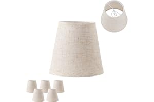 DORALOKO Beige Chandelier Shades, 4" Top x 6" Bottom x 6" High Barrel Lamp Shade, 4.0x6.0x6.0 Inch Linen Fabric, Perfect Fit for 5-Light Pendant Light Wall Sconce, Clip On Bulb E12 Socket(Large Size, Pack 5)
