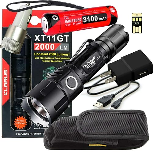 Klarus Upgraded XT11GT 2000 Lumens Super Bundle with LED Rechargeable Tactical Flashlight