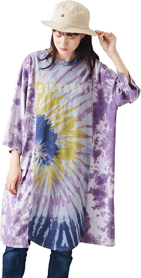 Cube Sugar キューブシュガー 天竺 生地 タイダイ染め リメイク風 ワンピース レディース Mサイズ パープル系 ワンピース チュニック 通販 Amazon