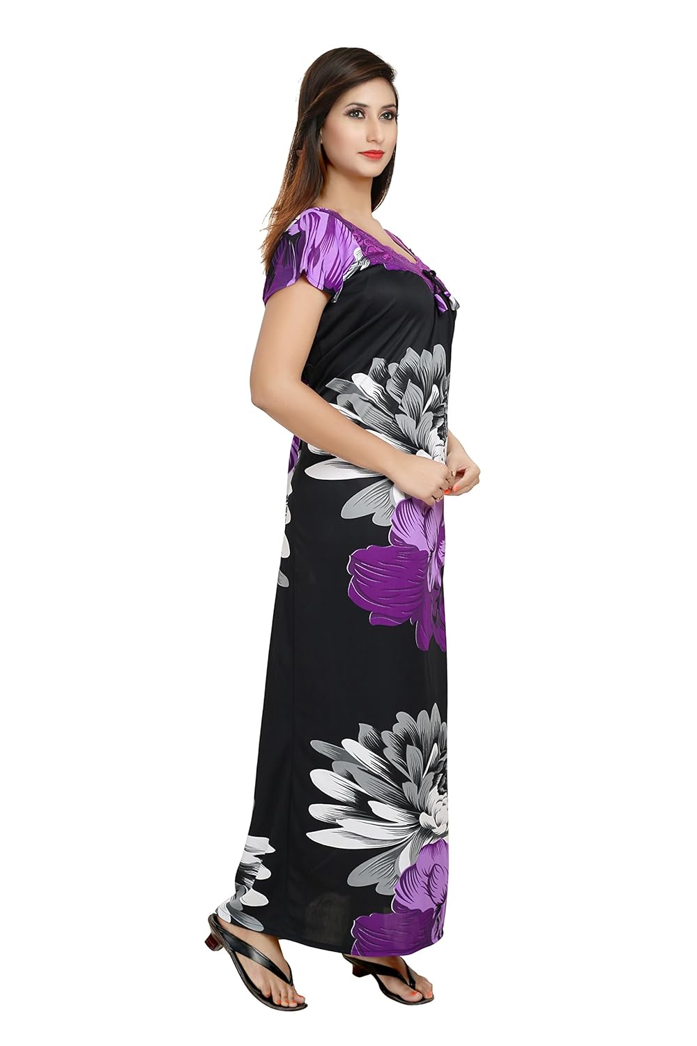 noty women's satin nighty - floral print