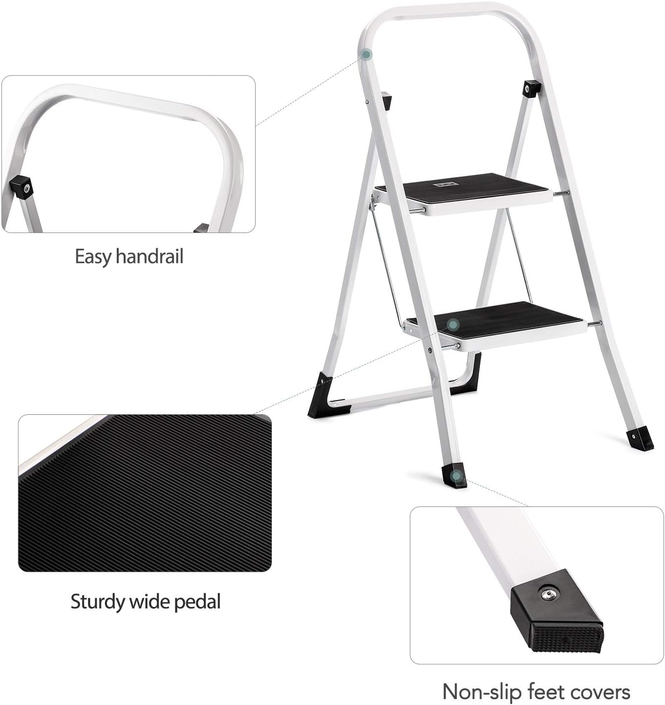Acko Step Stool-2 Step Step Ladder for Adults with Handgrip and Anti-Slip Wide Pedal.Multi-Use for Household and Office Portable Compact Small Step Ladders Hold up to 300lbs Steel - - 