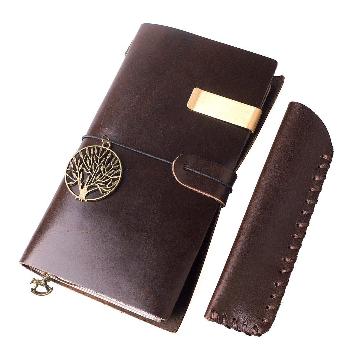 AYOUYA Leather Journal Writing Notebook Made of Classic Genuine Leather, Writing Journal Diary, Leather Bound Journal 7 x 4 x 0.7 Inches with Mini Pencil Case 6 x 1.5 Inches, Brown