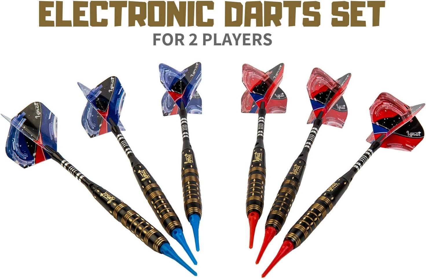 IgnatGames Plastic Tip Darts Set - Soft Tip Darts for Electronic Dart Board - Aluminum Shafts with O'rings, Extra Tips and Extra Flights + Dart Wrench + Innovative Case (20g Frozen Thunderbolt) : Sports & Outdoors