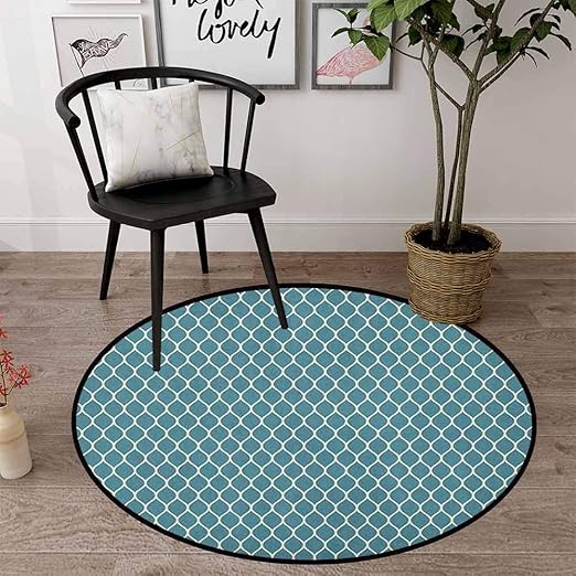 Blue and White Round Soft Microfiber Area Rugs for Bedroom 35" Round