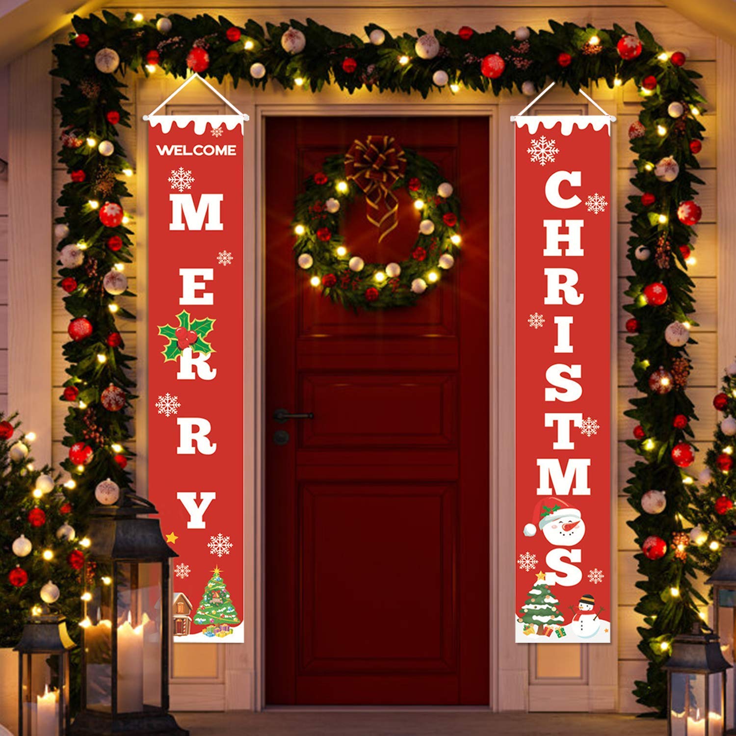 sunvito Decorazioni di Natale Outdoor Indoor, 2 Pezzi di Benvenuto Buon Natale Portico Segno Banner Door, Benvenuto Decorazioni per Porta di Natale Decor (Christmas)