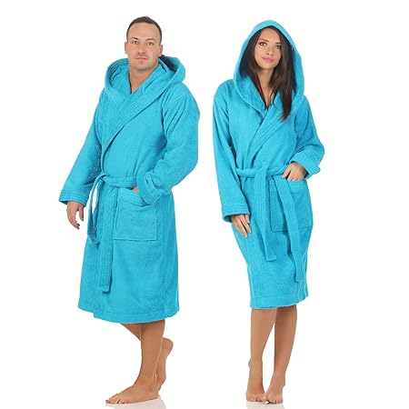 Class Home Collection Unisex Damen Herren Frottee Baumwolle Kapuze Bademantel Türkis Gr. XXL