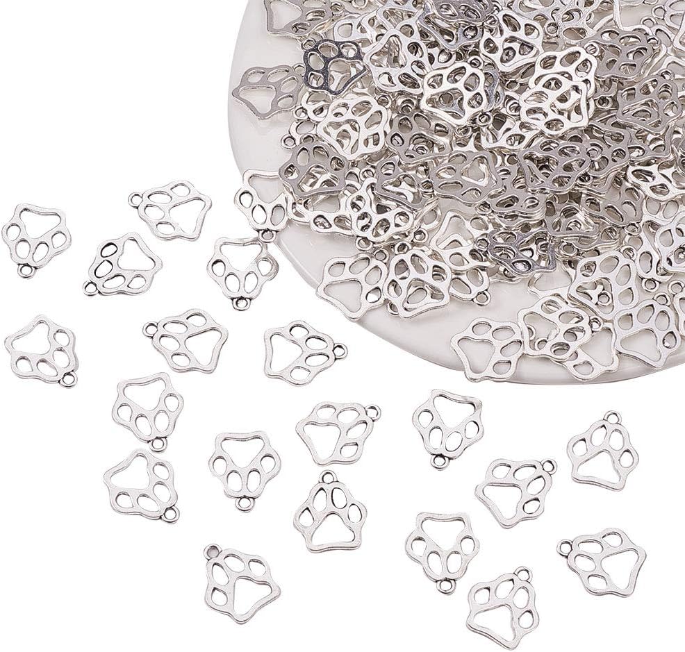 PH PandaHall 150pcs Paw Print Charms 0.78 Inch Cute Dog Charms Paw Pendants Custom Pet ID Tag Pet Themed Crafts for Bracelet Necklace Keychain Bag Charm Dog Collar Jewellery Making