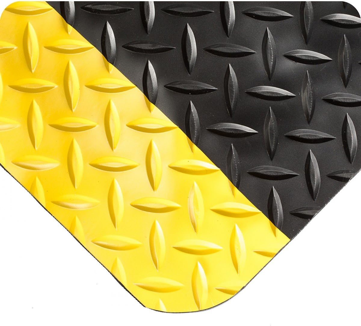 Wearwell 414.1516x4x8BYL Diamond-Plate SpongeCote Ultrasoft Mat, 8' Length x 4' Width x 15/16" Thick, Black with Yellow
