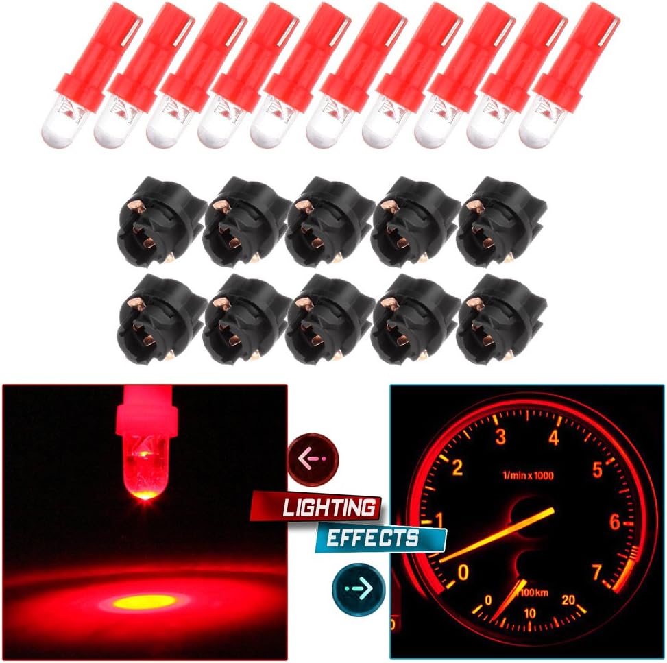cciyu T5 37 74 Wedge SMD Led Bulbs Instrument Cluster Light Panel Gauge Light with Sockets,10Pack