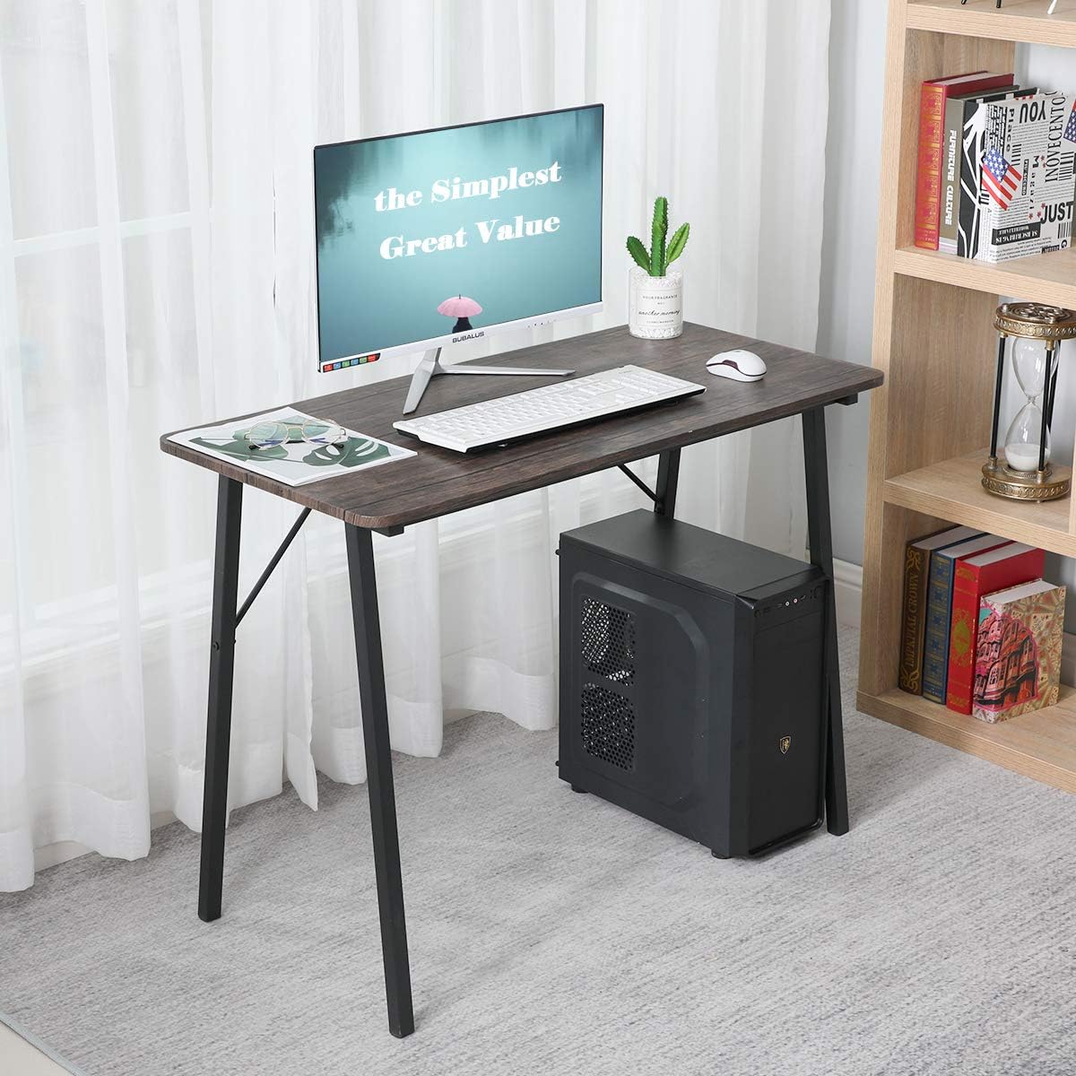Office Computer Desk Modern Study Writing Table Small Kids Desk Home Wood Work Desk with Metal Legs Industrial Tiny Desk for Bedroom, 39.4 x 18.9 x 29.1 inch Walnut Brown: Kitchen & Dining