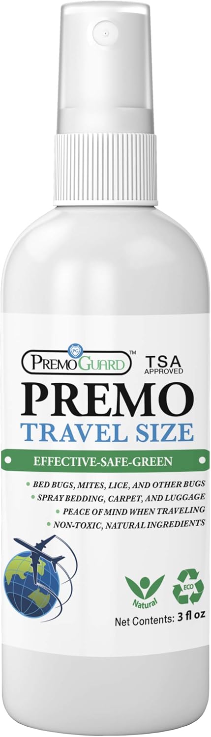 Premo Guard Travel Bed Bug & Mite Killer Spray – 3 oz TSA Compliant – Child & Pet Friendly – Fast Acting – Stain & Odor Free – Best Protection – Airport Security Approved – Satisfaction Guarantee