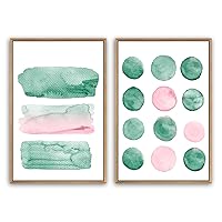 SIGNWIN Framed Canvas Print Wall Art Green, Pink Circles and Color Blocks Abstract Patterns Watercolor Minimalism Modern Relax/Calm for Living Room, Bedroom, Office - 16