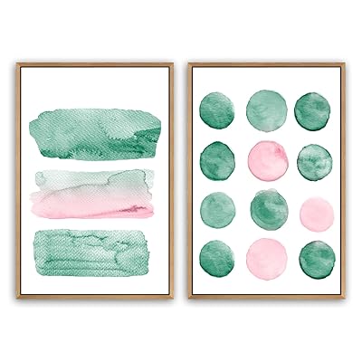 SIGNWIN Framed Canvas Print Wall Art Green, Pink...