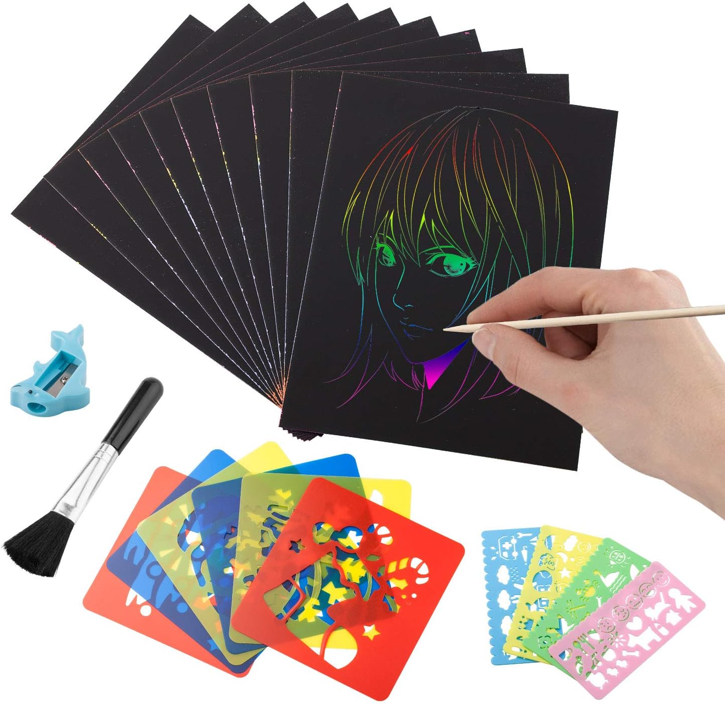 LZHZH Rainbow Scratch Paper Art Kit，50 Piece Rainbow